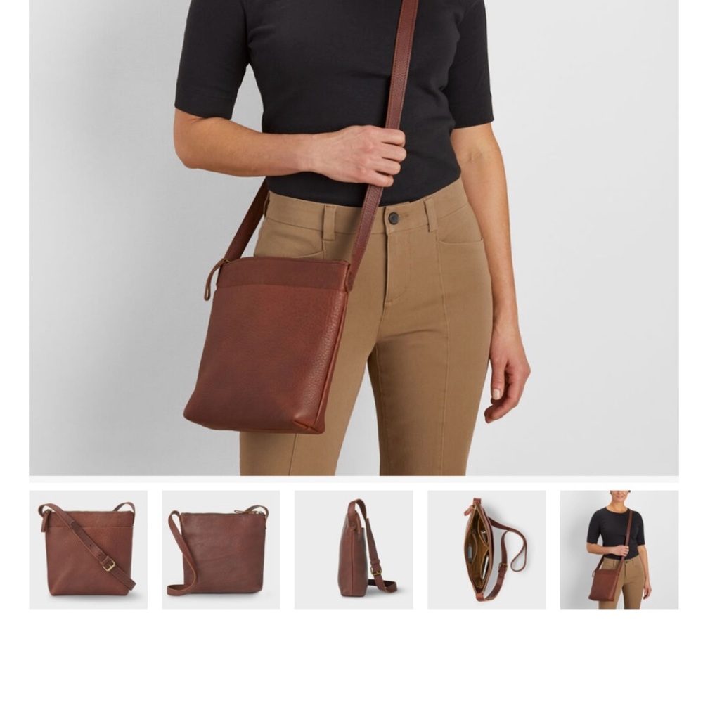 Duluth Trading Co Brown Leather Crossbody Bag with Adjustable Strap